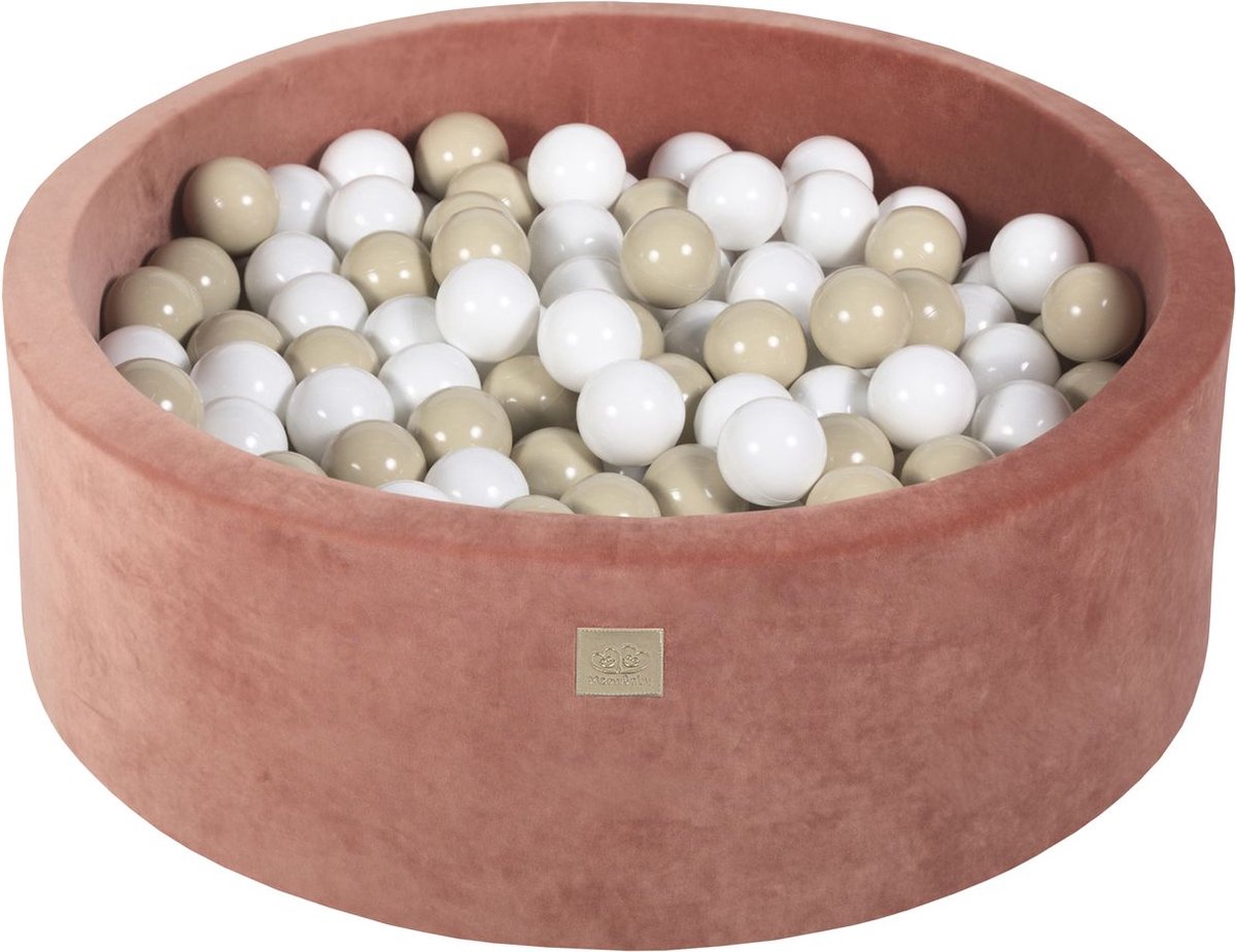 Ronde ballenbak VELVET 90x30 - Masala Rood incl 200 ballen - Wit, Beige | Ballenbakje.nl